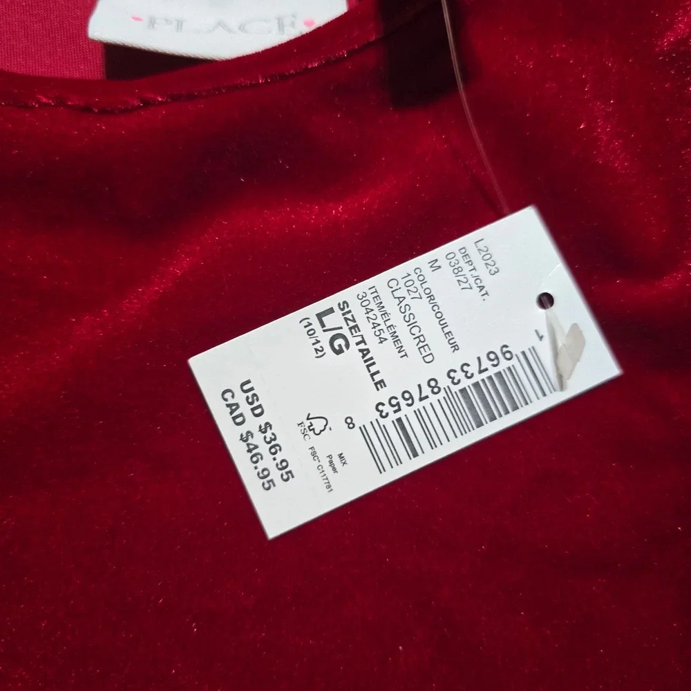 The Children's Place Velvet Skater Dress Girls L 10/12 Red Long Sleeve Festive